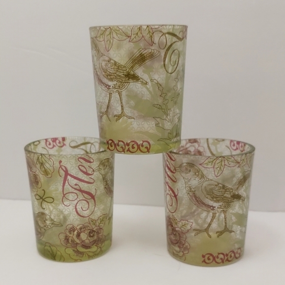 PartyLite Birds and Blooms Set of 3 Tealight Candle Holders Glass - Picture 3 of 10
